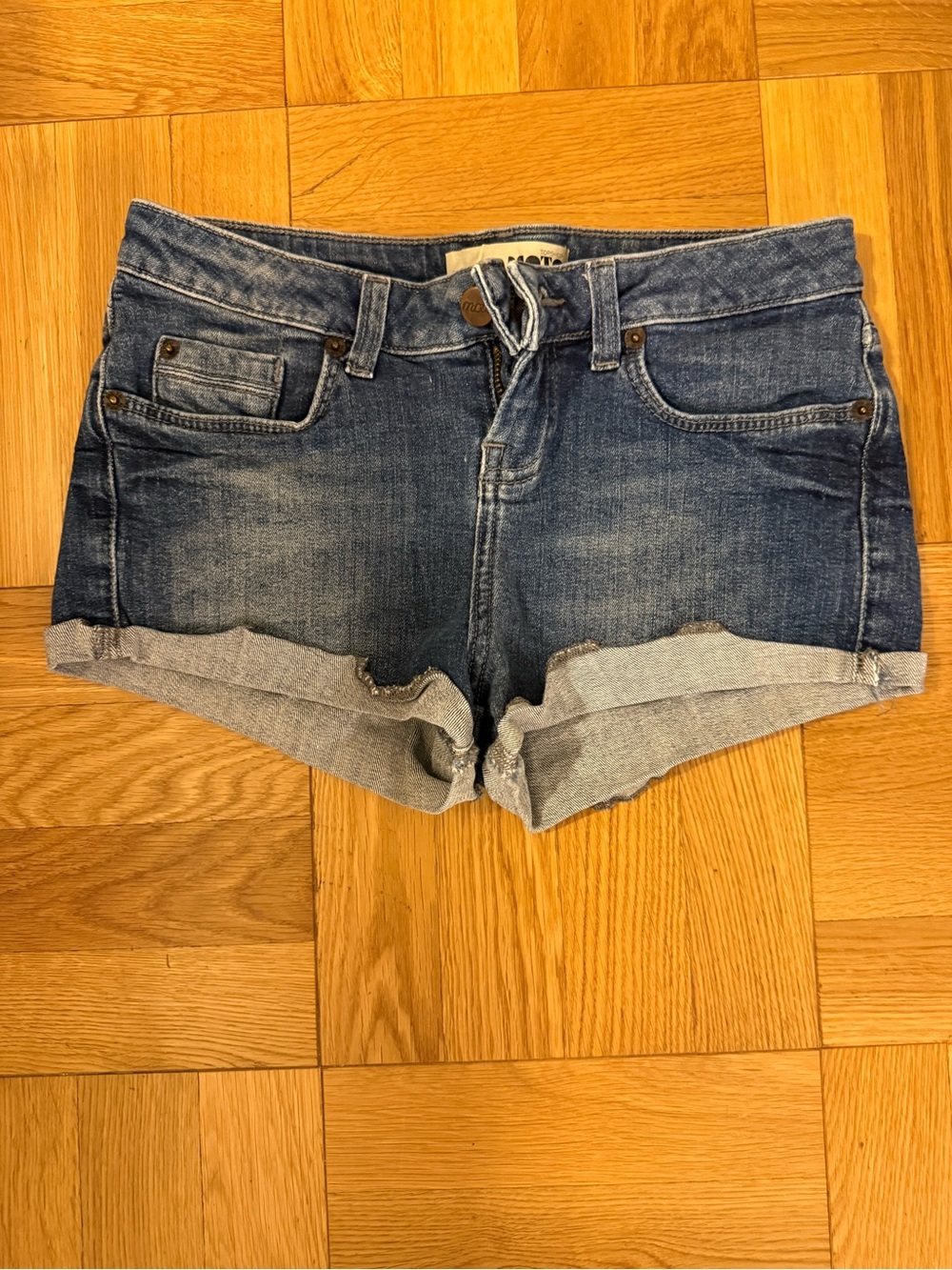 Topshop Denim Roll-Cuff Women's Mini Shorts - Medium Blue Wash